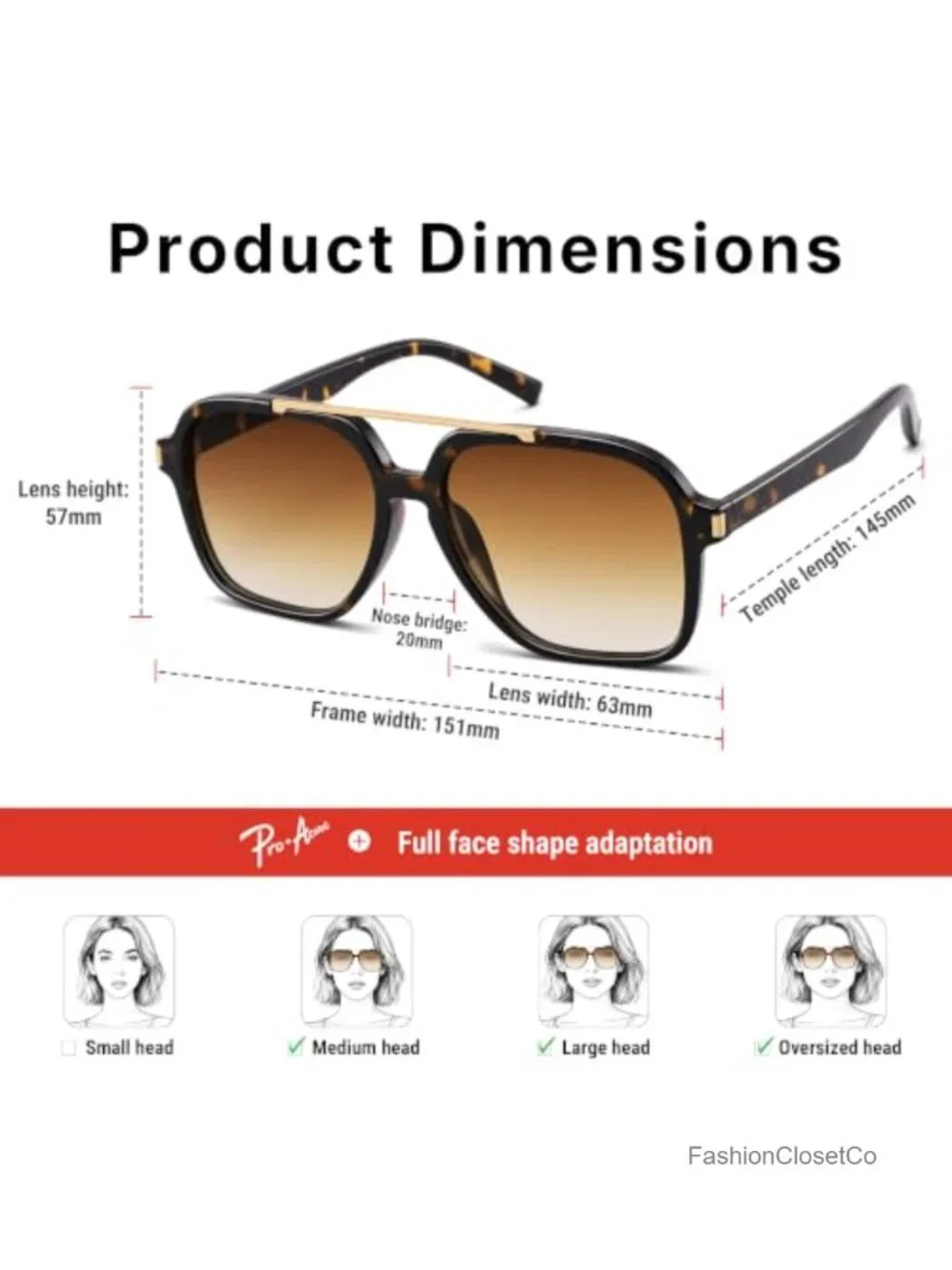 Oversized Retro Aviator Sunglasses UV400 Protection Square Frame